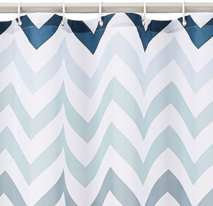 Amazon Basics Bathroom Shower Curtain, Water Resistant Fabric with Weighted Hem, Grommets & Hooks, Machine Washable, 72"x72", Blue Ombre Chevron