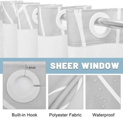LXBNI Ombre Grey No Hook Shower Curtain with Liner, 71 x 74 Inch