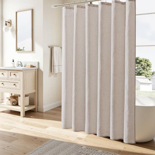 Naturoom Linen Shower Curtain 72 Inch Long for Bathroom Birch Beige 1 Panel