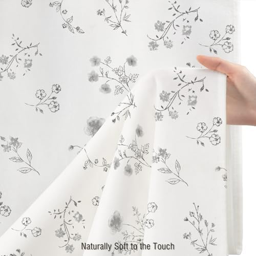 Grey Floral Farmhouse Vintage Cotton Shower Curtain French Country 72Wx72H