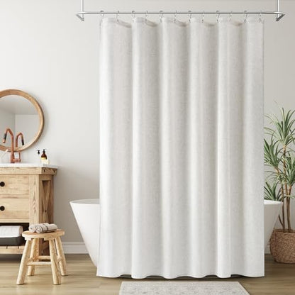 Nanspring Extra Long Linen Shower Curtain for Bathroom 90 Inch White Solid