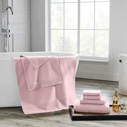 Modern Threads Waffle-Rib 6-Piece Towel Set – Premium Cotton Bath Towels, Ultra-Absorbent & Soft, Elegant Waffle Texture for Bathroom & Spa, Petal