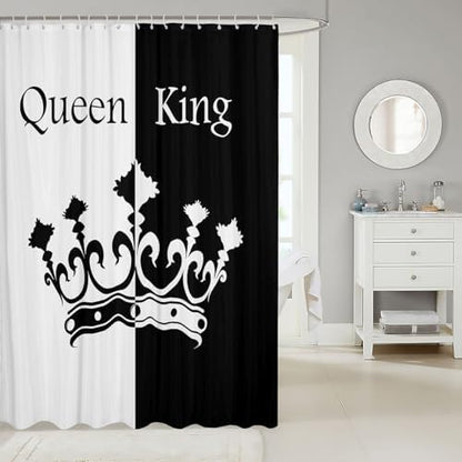 Crown Queen And King Curtains,His And Hers Matching Couple Bathroom Waterproof Accessories with 12 Hooks for Girls Boys Teens, Romantic Valentine'S Day Black And Red Fabric Shower Curtain,72x72 Inches