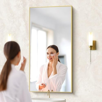COFENY 48x24In Gold Bathroom Mirror for Wall, Brushed Gold Rectangle Mirrors with Metal Frame, Bathroom Rectangular Mirror Modern Wall Mirror for Bedroom Living Room, Hangs Horizontal or Vertical