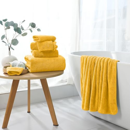 Extra Large Bath Towel Set of 4 (35"x70"),Oversized Bath Sheet Super Soft Highly Absorbent Jumbo Bathroom Towel Set Microfibers Quick Dry Shower Towel for Hotel,Bathroom,Guest,Spa,Gym (Yellow)