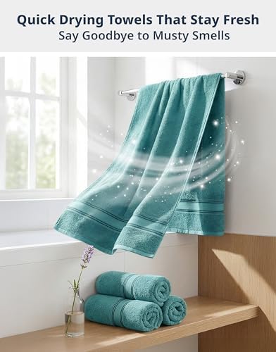 LANE LINEN Bath Towel Set Absorbent Quick Dry 100% Cotton 4 Piece - Teal