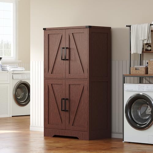 Treocho Farmhouse Bathroom Floor Cabinet with Adjustable Shelves