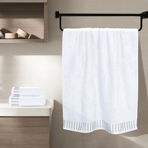 BELIZZI HOME Ultra Soft 3 Pack Cotton Towel Set, Contains a Bath Towels 28x55 inch, a Hand Towels 16x24 inch & a Wash Cloths 12x12 inch, Ideal Everyday use, Compact & Lightweight - White