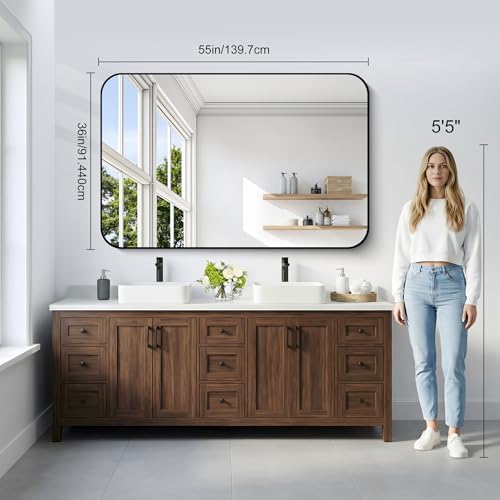 DESBING 36" x 55"Bathroom Mirror, Matte Black Wall Mirror with Metal Frame, Decorative Rectangular Vanity Mirror for Bedroom Bathroom Living Room Entryway (Horizontal/Vertical)