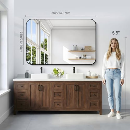 DESBING 36" x 55"Bathroom Mirror, Matte Black Wall Mirror with Metal Frame, Decorative Rectangular Vanity Mirror for Bedroom Bathroom Living Room Entryway (Horizontal/Vertical)