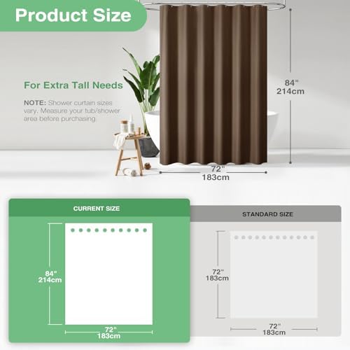Dynamene Extra Long Waffle Shower Curtain 256 GSM Fabric 72"x84" Brown