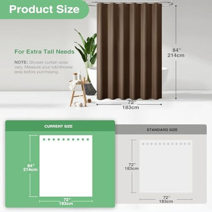 Dynamene Extra Long Waffle Shower Curtain 256 GSM Fabric 72"x84" Brown
