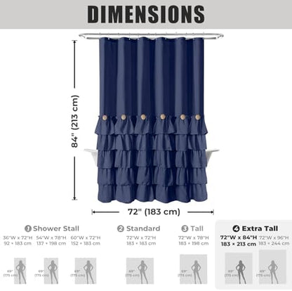 Seasonwood Navy Blue Ruffle Shower Curtain Farmhouse Shower Curtain 72 X 84