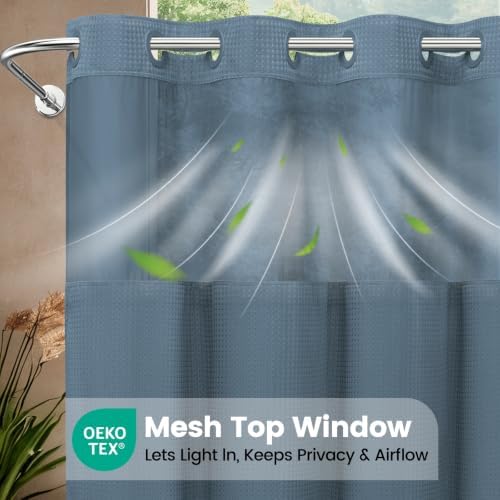 EUTXL Heavyweight No Hook Shower Curtain with Liner, Moonlight Blue,71x86
