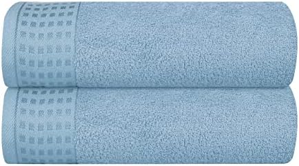 GLAMBURG 100% Cotton 2 Pack Oversized Bath Towel Set 28x55 Inches, Ultra Soft Highly Absorbant Compact Quickdry & Lightweight Large Bath Towels, Ideal for Gym Travel Camp Pool - Sky Blue