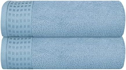GLAMBURG 100% Cotton 2 Pack Oversized Bath Towel Set 28x55 Inches, Ultra Soft Highly Absorbant Compact Quickdry & Lightweight Large Bath Towels, Ideal for Gym Travel Camp Pool - Sky Blue