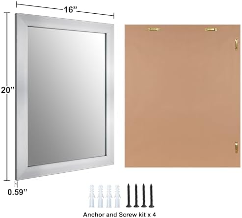Rectangular Wall Mirror 20x16 Inch Bathroom Mirror for Over Sink, Nickel