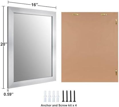 Rectangular Wall Mirror 20x16 Inch Bathroom Mirror for Over Sink, Nickel