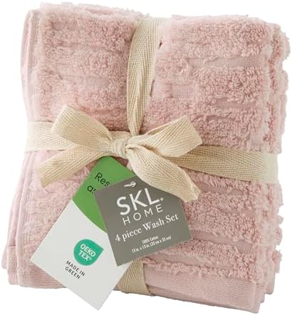 SKL Home CloudSoft Washcloth Set, 4-Piece, 100% Cotton Luxury, Blush Pink