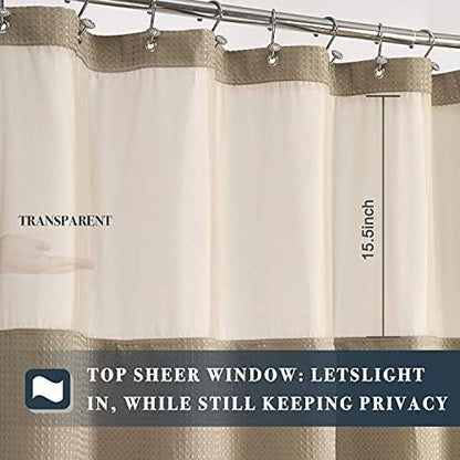 N&Y HOME Extra Long Waffle Shower Curtain with Snap Liner 71x84, Linen