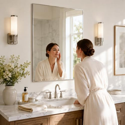 30"x36" Brushed Nickel Framed Rectangle Bathroom Vanity Wall Mirror