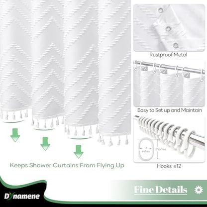 Dynamene Extra Long Boho Shower Curtain Tufted Chevron 72"x96" White