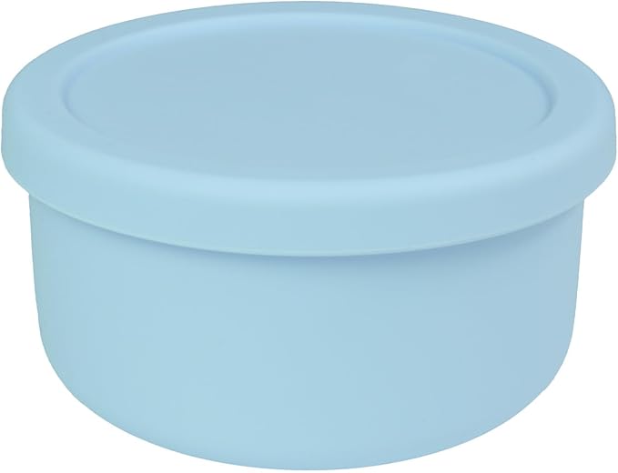 24 fl oz Silicone Food Storage Container with Lid, Round Portable Airtight Salad Bowl, Reusable Meal Prep Bowl for Soup Stew Leftovers, Microwave Fridge Dishwasher Safe, BPA Free ( Light blue 1 Pack)