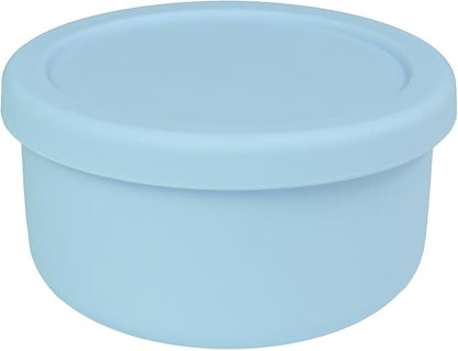 24 fl oz Silicone Food Storage Container with Lid, Round Portable Airtight Salad Bowl, Reusable Meal Prep Bowl for Soup Stew Leftovers, Microwave Fridge Dishwasher Safe, BPA Free ( Light blue 1 Pack)