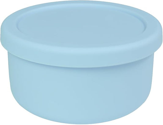 24 fl oz Silicone Food Storage Container with Lid, Round Portable Airtight Salad Bowl, Reusable Meal Prep Bowl for Soup Stew Leftovers, Microwave Fridge Dishwasher Safe, BPA Free ( Light blue 1 Pack)