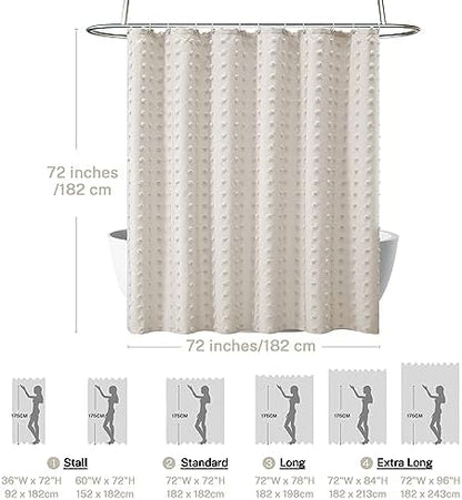 Siiluminisoy Boho Farmhouse Beige Shower Curtain, 72 x 72 Tufted Pleat Floral Puffs Textured Modern Farmhouse Minimalist Shower Curtain Set with Hooks for Bathroom