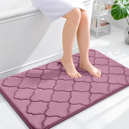 OLANLY Memory Foam Bath Mat Rug 36x24, Ultra Soft Bathroom Rugs, Mauve