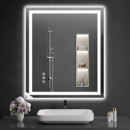 LED Bathroom Mirrors 38"x40" Bathroom Mirror with Lights for Wall, Backlit + Front Lit, 3 Colors, Anti-Fog, Dimmable Brightness for Vanity,Bathroom, Entryway, Living Room