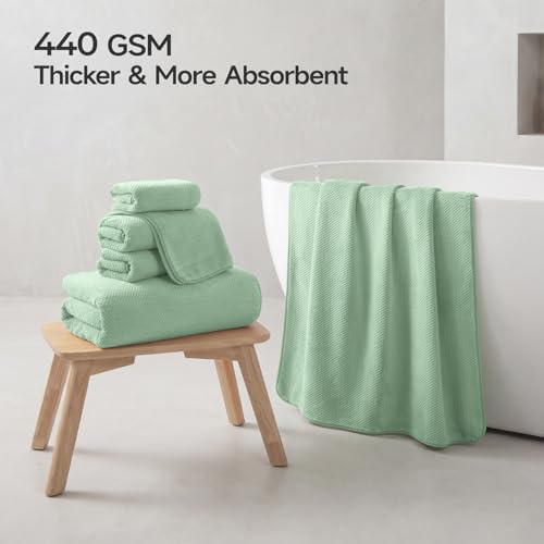 REDKISS Ultra Soft 6 Piece Towel Set, Premium Towels for Bathroom, Highly Absorbent, Quick Dry, Lightweight Bath Towels Set Collection, Includes 2 Bath Towels, 2 Hand Towels, 2 Washcloths, Green