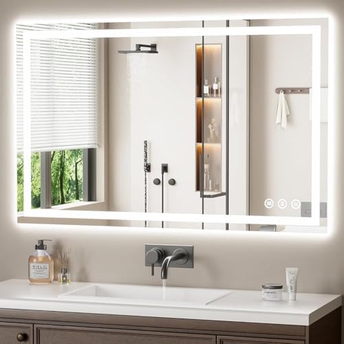 48"x30" LED Bathroom Mirror with Anti-Fog, Backlit & Front Lights, Memory