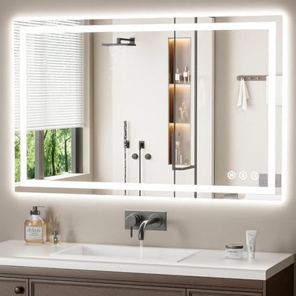 48"x30" LED Bathroom Mirror with Anti-Fog, Backlit & Front Lights, Memory
