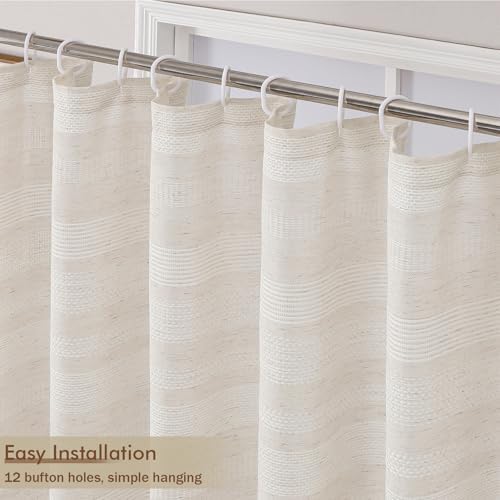 OVZME Natural Linen Shower Curtain for Bathroom, Boho Farmhouse Rustic Striped Shower Curtain with Tassel, Textured Heavy Duty Vintage Country Bathroom Curtain, 72Wx72L Inches