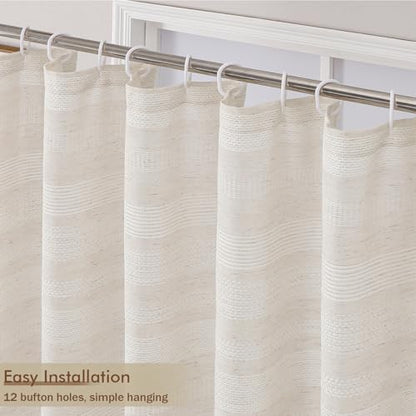 OVZME Extra Long Linen Shower Curtain - 84 Inch Long, Modern Farmhouse Heavy Duty Textured Soft Fabric, Rustic Country Boho Cloth Shower Curtain with Tassel for Bathroom Hotel, 72Wx84L Inches