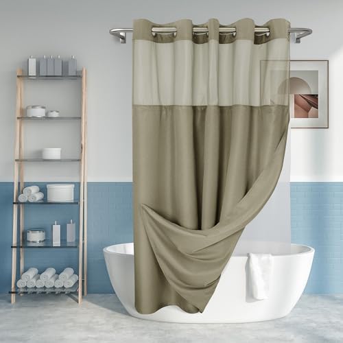 River Dream No Hook Shower Curtain with Snap-in Liner Set, Taupe, 71x74