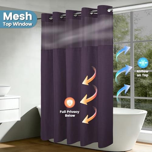 EUTXL Heavyweight Waffle No Hook Shower Curtain with Liner, Purple, 71x74