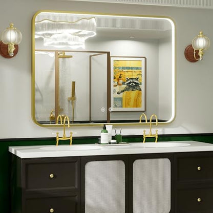 48"x36" Gold LED Bathroom Mirror with 3000K/4500K/6000K Lights