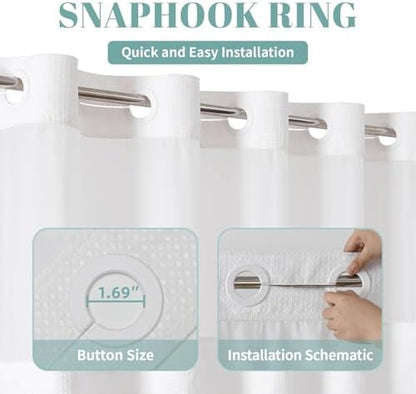 eachope No Hook Waffle Shower Curtain with Snap-in Liner, 71x82 Inch, White