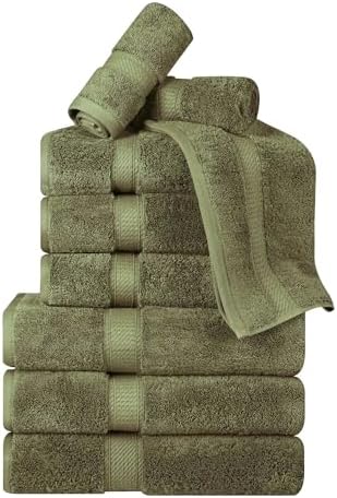 Superior Egyptian Cotton 800 GSM Plush Absorbent, 9 Piece Set, Forest Green
