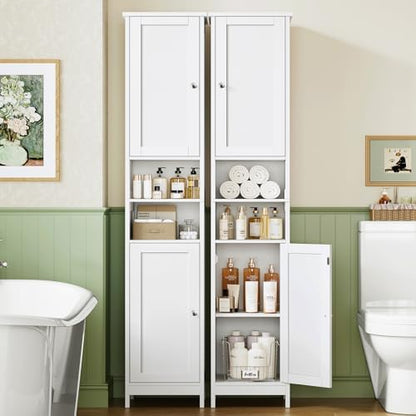 TEENFON 67" Tall Bathroom Cabinet with Adjustable Shelves and Doors, Narrow Bathroom Storage Cabinet for Small Space, Living Room, Entryway, Kitchen, White