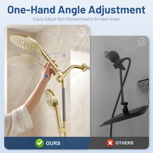 MakeFit Dual Filtered Rain Shower Head Combo, High Pressure Handheld Shower Head with Adjustable Bar - Rainfall Shower Head And Showerhead with Filter for Hard Water - Removes Chlorine(Gold)