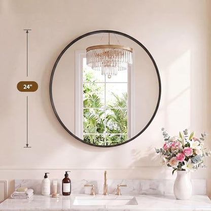 Sweetcrispy Round Bathroom Wall Mirror, Circle Vanity Mirror, 24 Inch