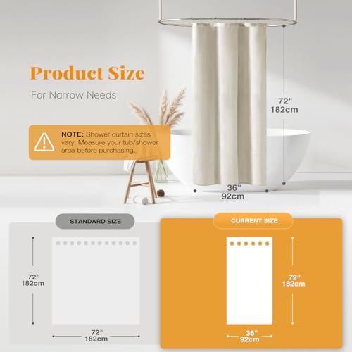 BTTN Linen Textured Waterproof Fabric Shower Curtain, 36x72, Light Cream