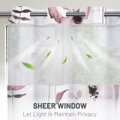 WITHLOC No Hook Floral Shower Curtain with Liner, Burgundy, 71x74