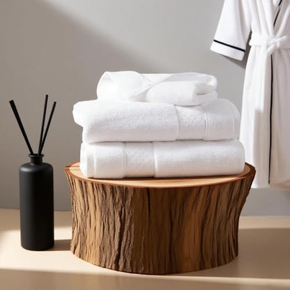 COZYART Bath Towel Set 6 PCS, Luxury White 100% Turkish Cotton 650GSM