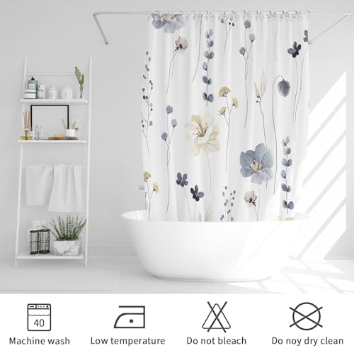 Gibelle Grey Beige Watercolor Floral Fabric Shower Curtain, 72x72