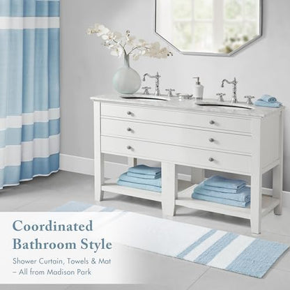 Madison Park Spa Cotton Bath Rug Non-Slip Absorbent Striped, 24 x 72, Blue